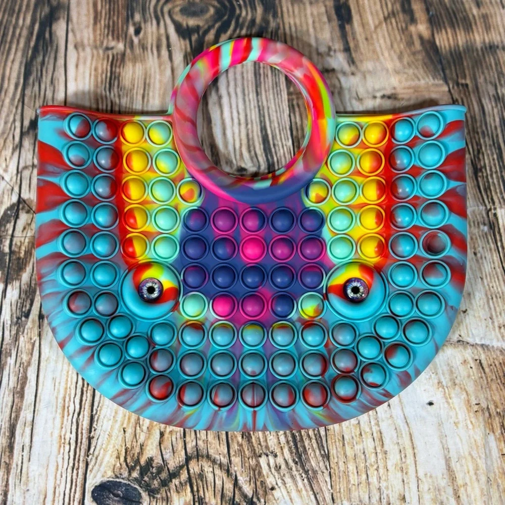 Girls Purse Bag Pop Dots Sensory Rubber With Eyes Multicolor Figit Hobo Trendy